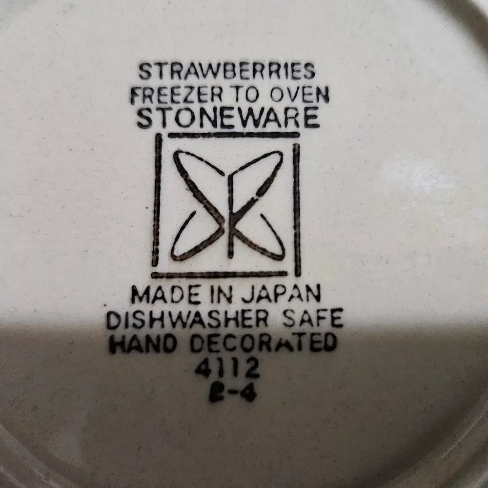 Strawberries Stoneware Creamer Sugar Bowl Set Japan Brown Band Vintage
